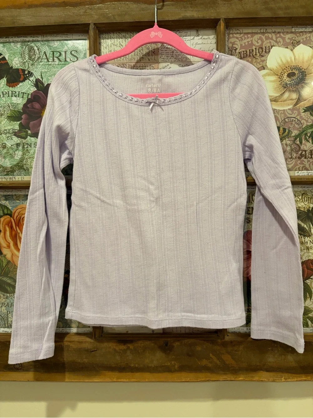Carter's Girls' Long-Sleeve Stripe & Solid Tee Trio - Pink, Lavender, Gray 🩷💜🩶